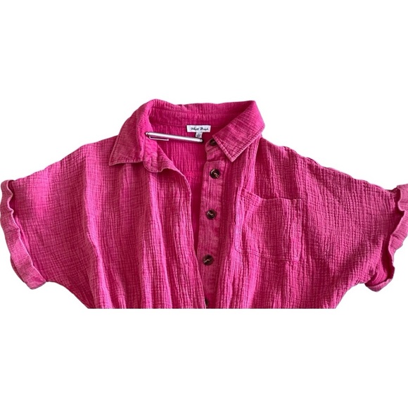 White Birch Pink Gauze Button-Up Jumpsuit | Size Large  boho beachy cottagecore - Picture 8 of 15